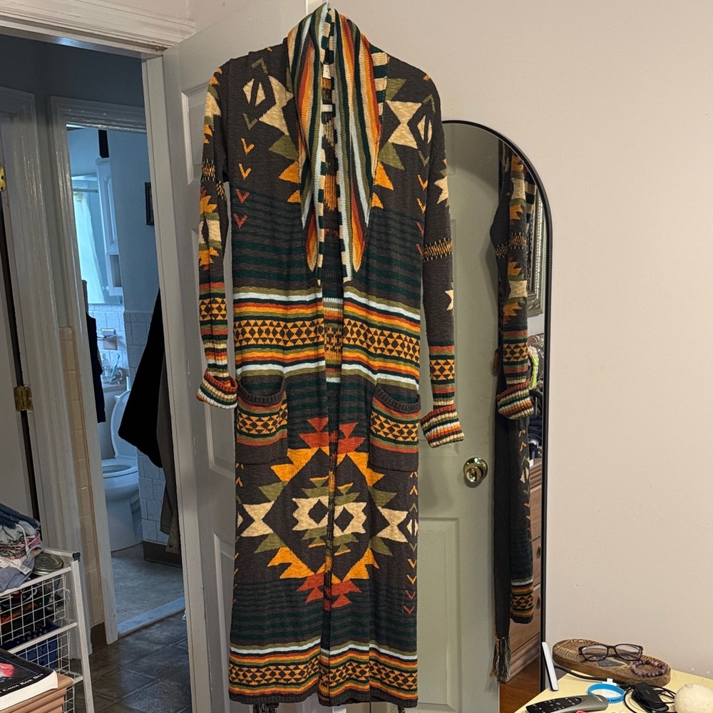 Faherty Paloma Duster Multicolor Yellowtail Knit Long Sweater